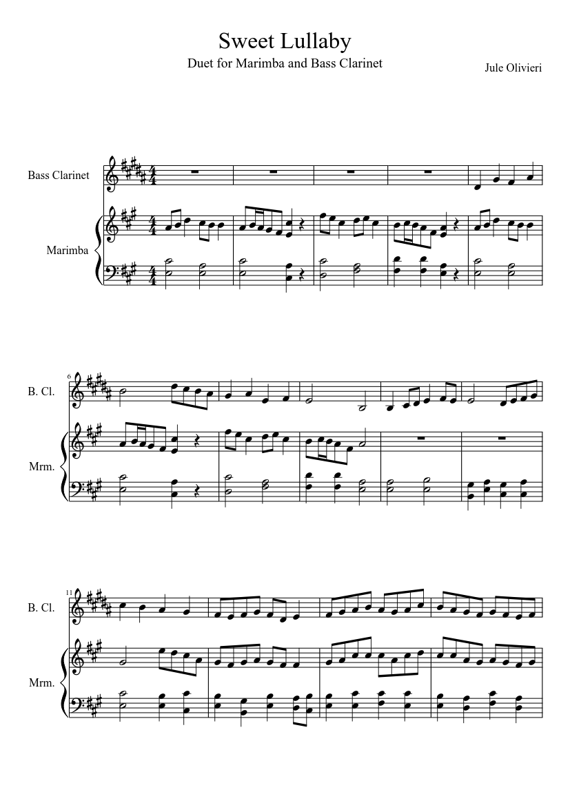 terrorist Substantially syndrome Lullaby (WIP) Sheet music for Clarinet bass, Marimba (Mixed Duet) |  Musescore.com