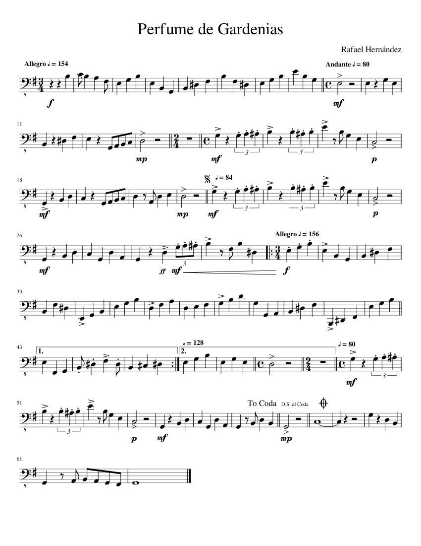 Perfume de Gardenias Sheet music for Bass guitar (Solo) | Musescore.com