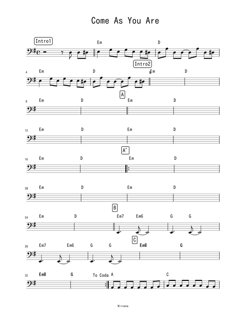 Come As You Are Sheet music for Piano (Solo) | Musescore.com