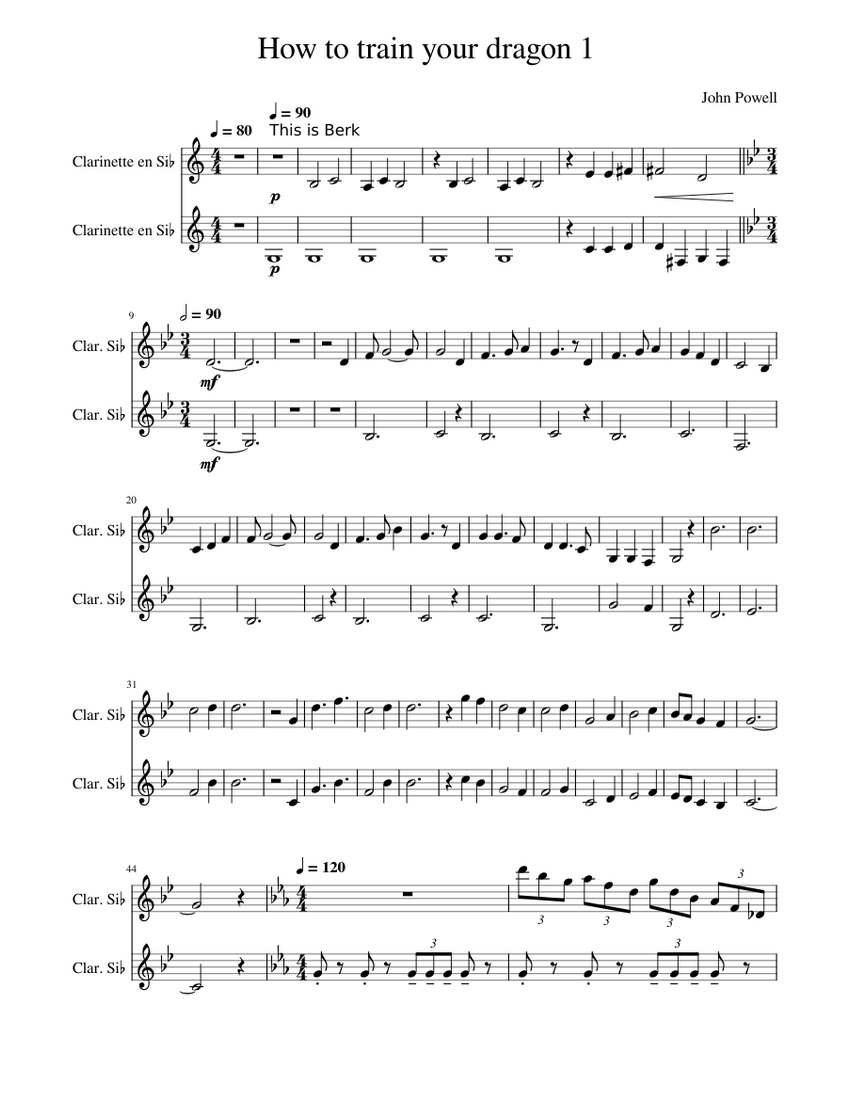 How To Train Your Dragon 1 Medley Sheet Music For Clarinet In B Flat Woodwind Duet 4708