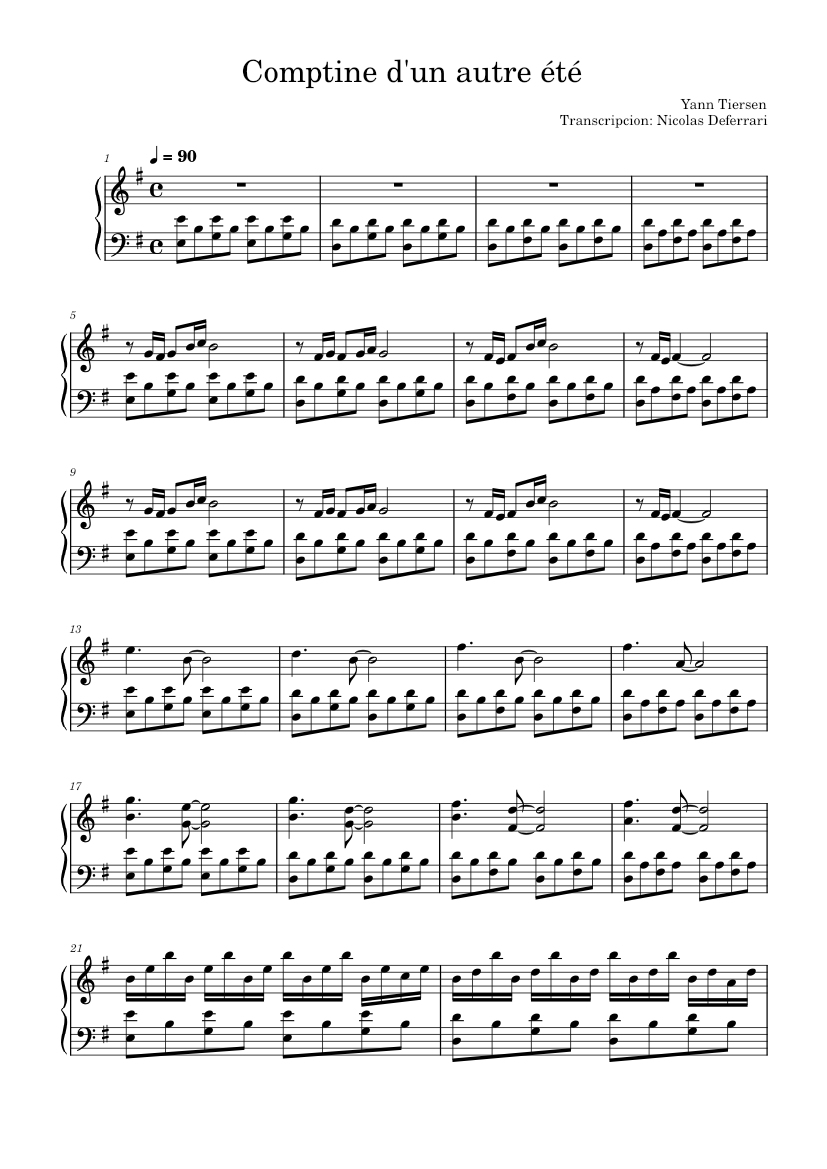 Comptine D Un Autre Ete Yann Tiersen Yann Tiersen Comptine D Un Autre été Sheet Music For