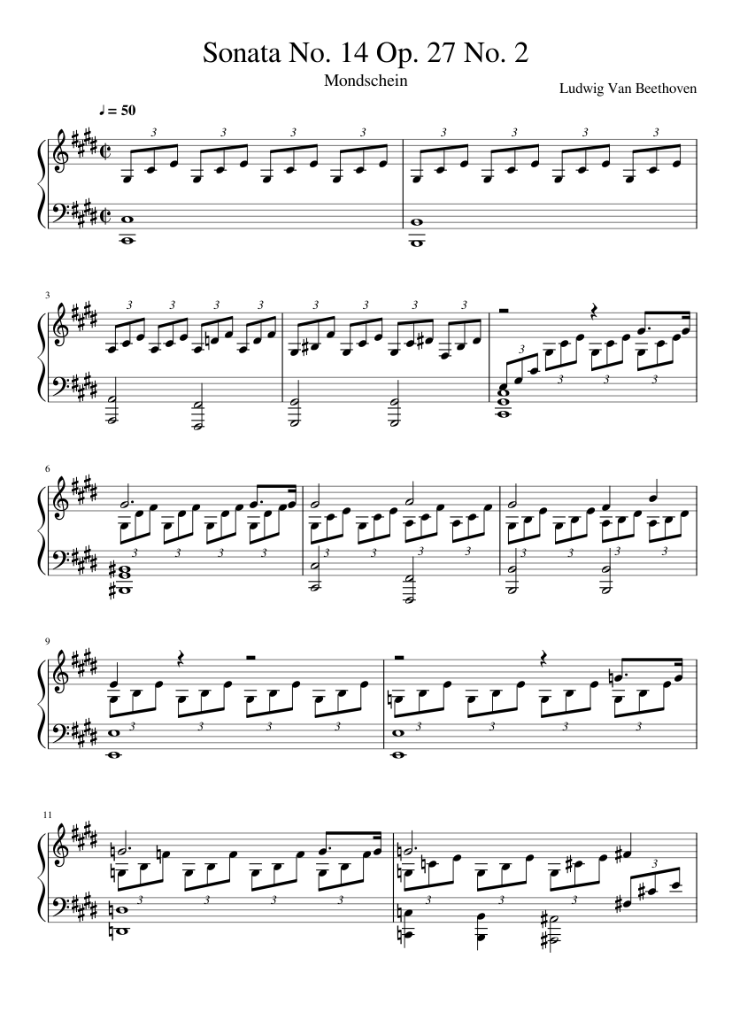 Beethoven - Sonata No. 14 Op. 27 No. 2 (Mondschein/Moonlight) Sheet Music For Piano (Solo) | Musescore.com