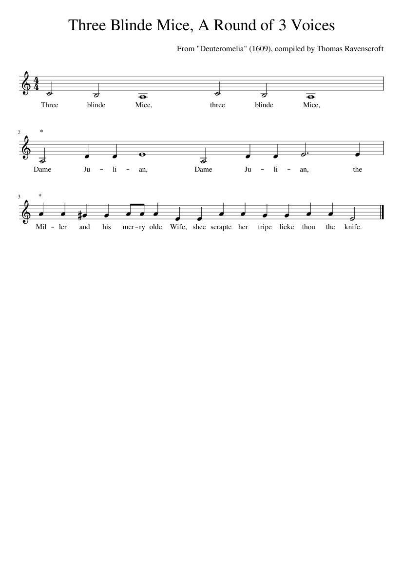 Three Blinde Mice A Round of 3 Voices