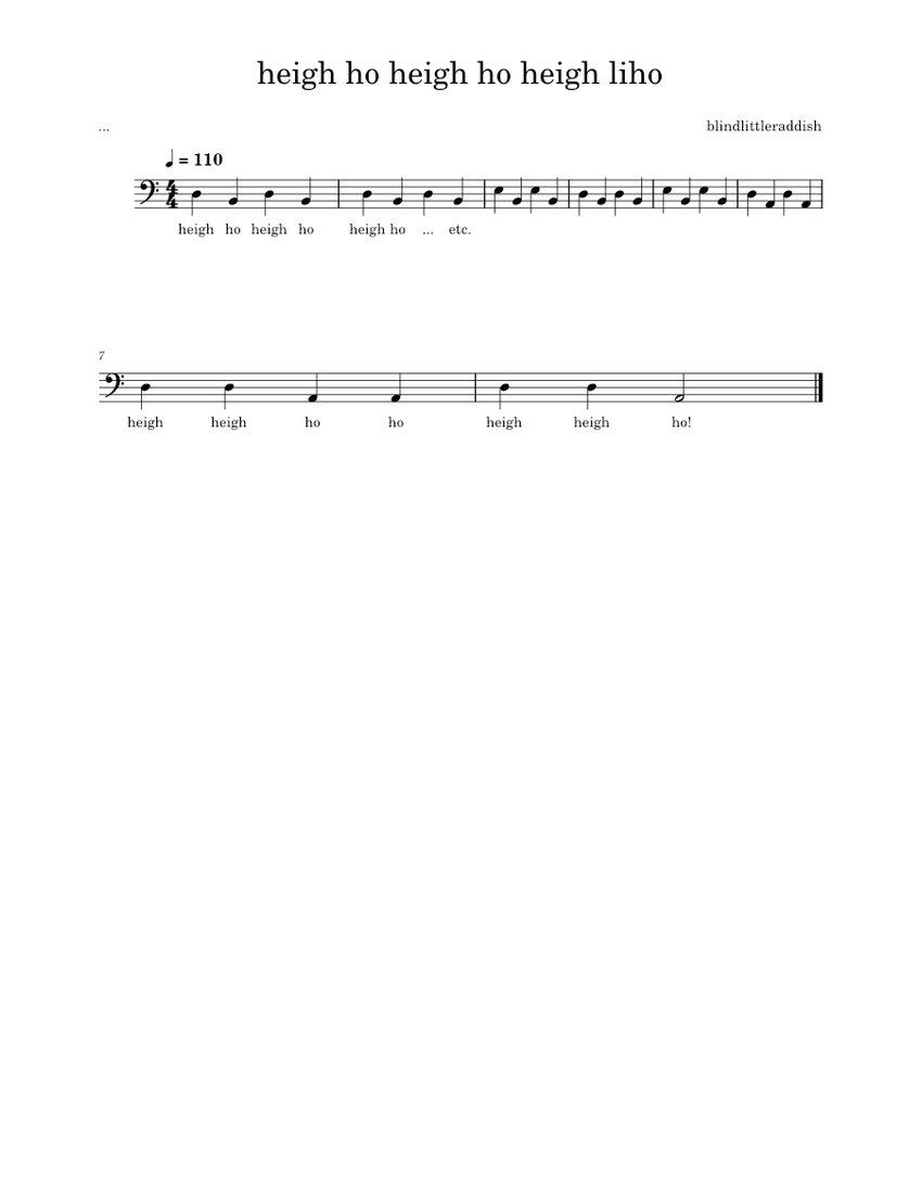 heigh ho heigh ho heigh liho scene 1 dwarfs Sheet music for Timpani ...