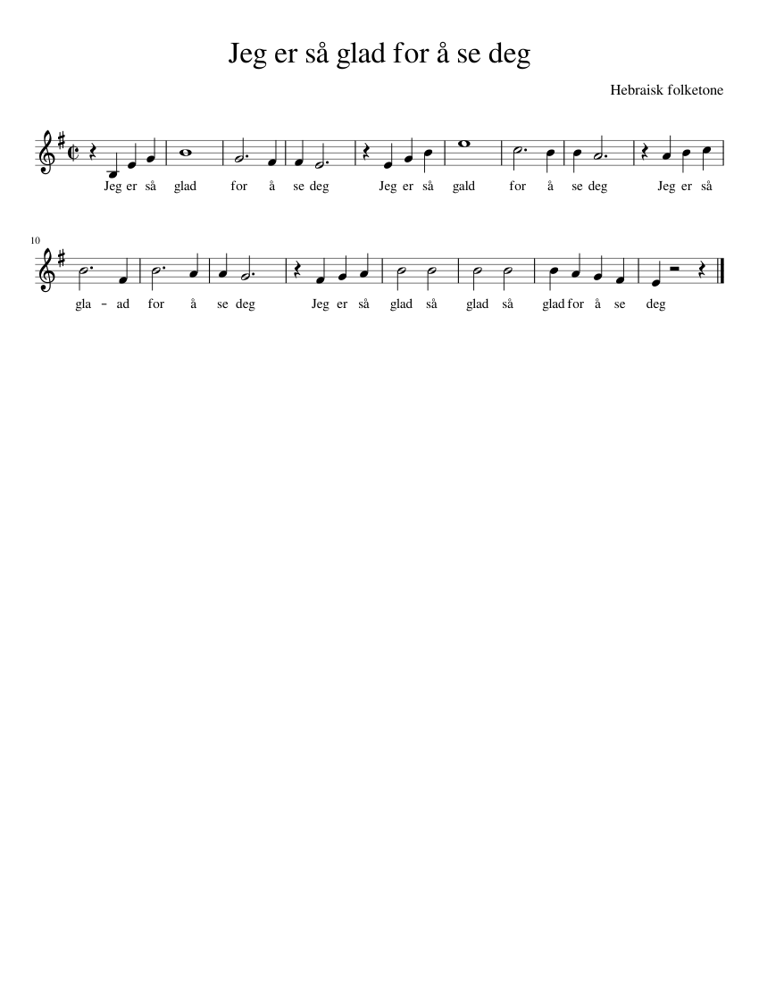 Jeg blir så glad for å se deg Sheet Music for Piano (Solo) easy |  MuseScore.com, image size:850x1100