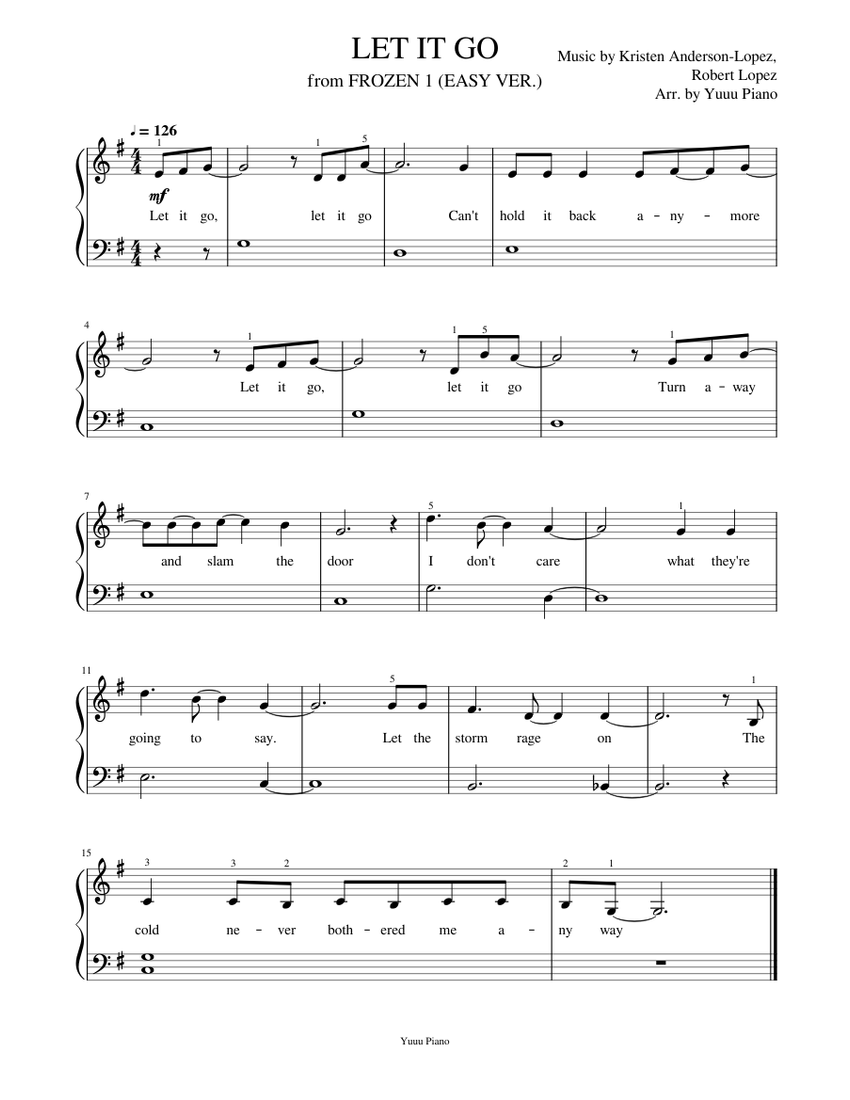 Let It Go Easy Piano Score