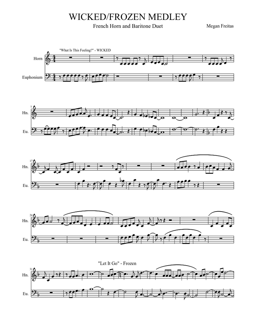 WICKED/FROZEN French Horn / Baritone Duet Sheet music for Euphonium