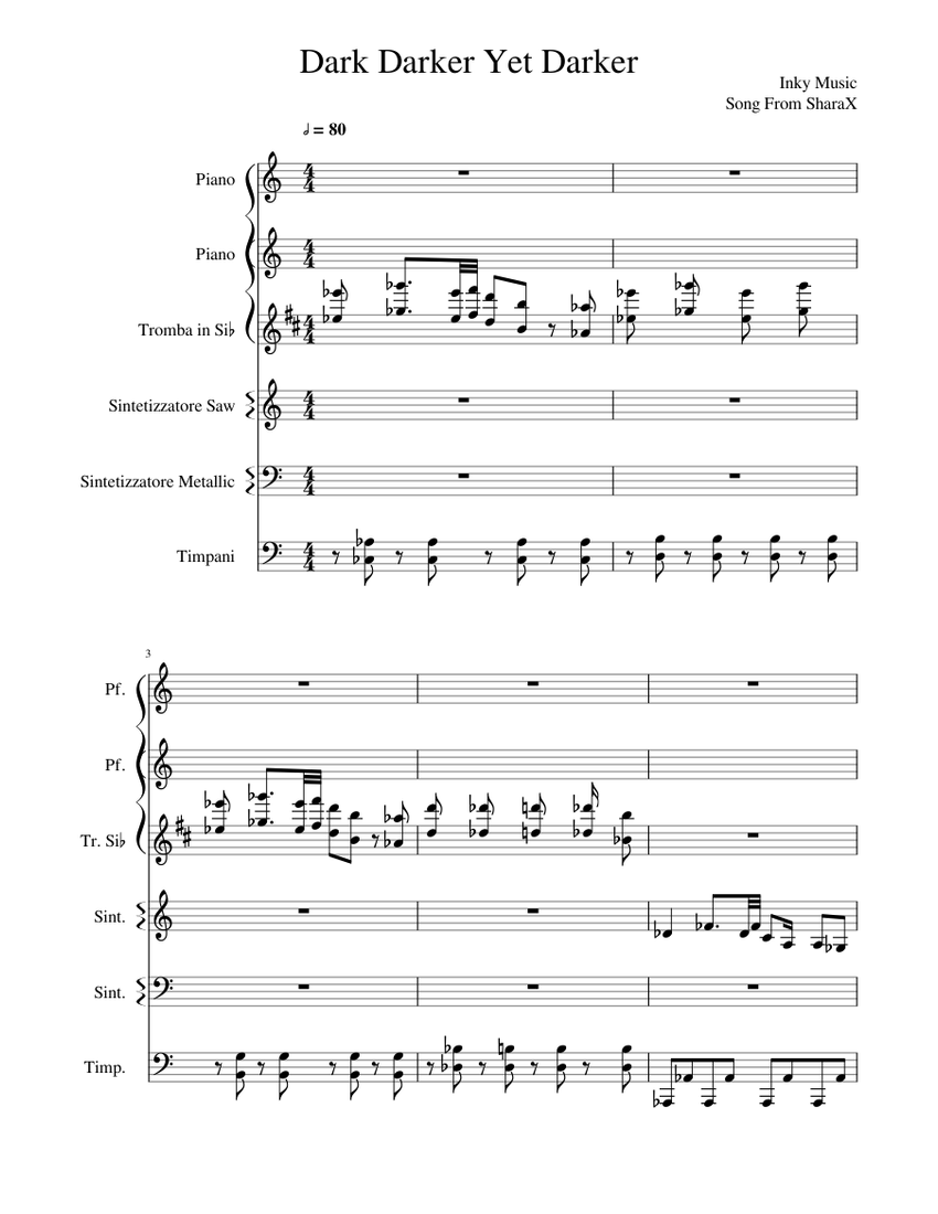 Dark Darker Yet Darker Sheet music for Piano, Trumpet in b-flat, Timpani,  Synthesizer (Mixed Ensemble) | Musescore.com