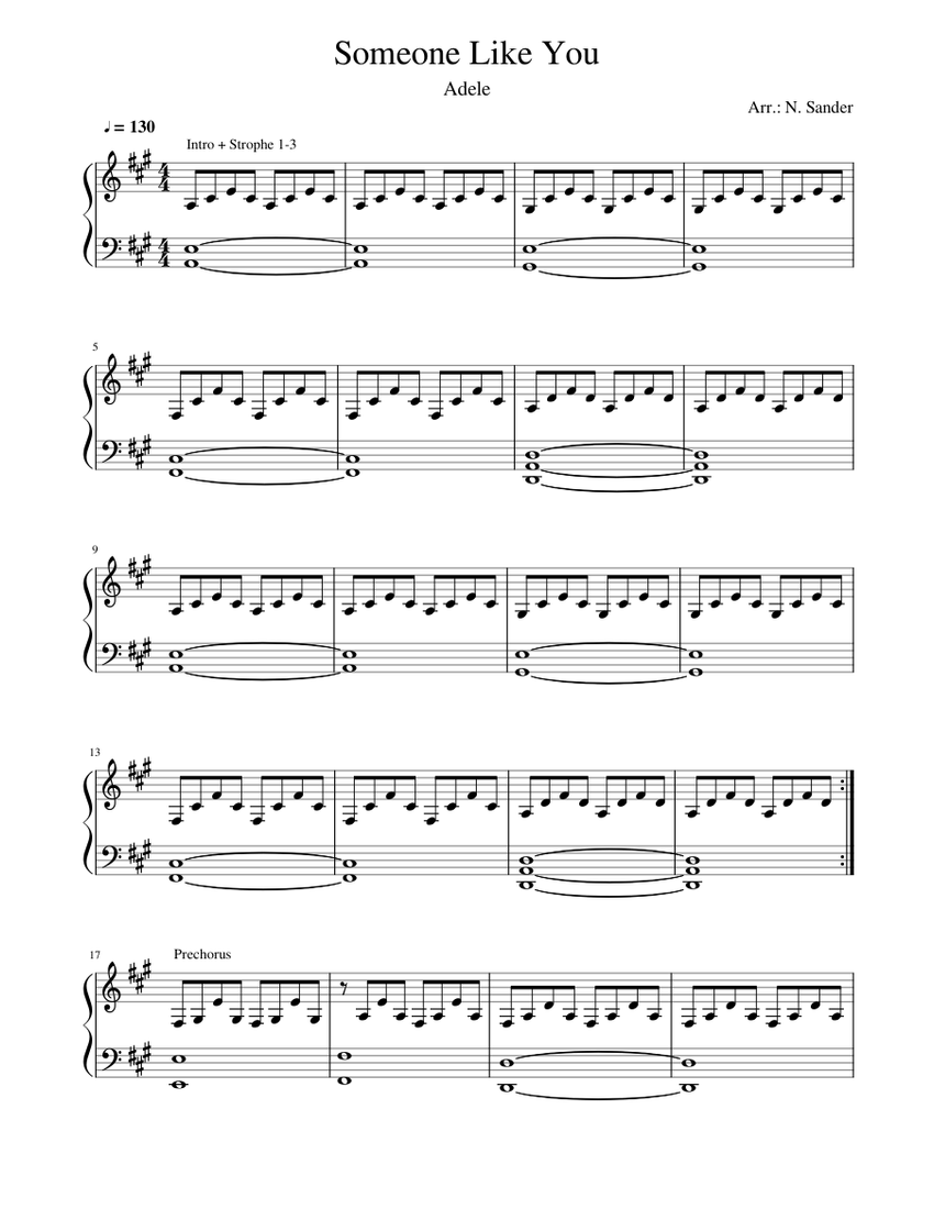 Adele - Someone Like You (Klavierbegleitung) Sheet music for Piano (Solo) |  Musescore.com
