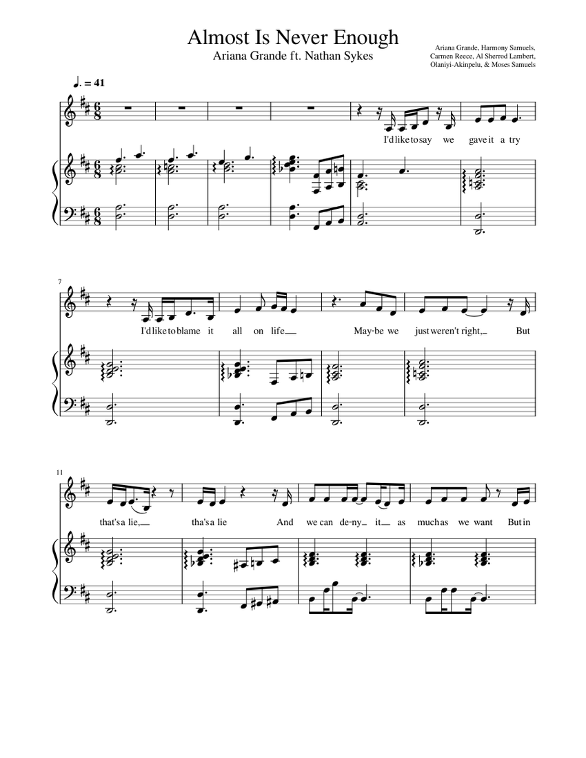 Almost is Never Enough - Ariana Grande Sheet music for Piano, Vocals (Piano-Voice)  | Musescore.com