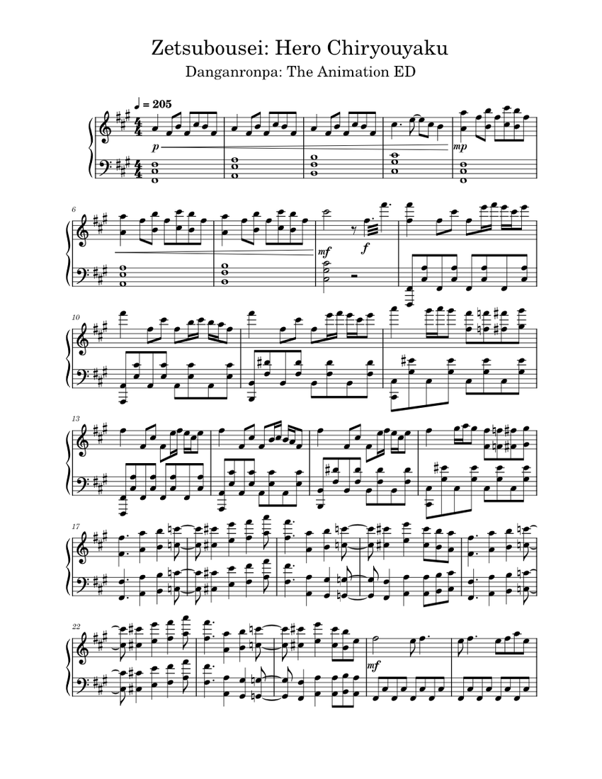 Danganronpa The Animation Ed Zetsubousei Hero Chiryouyaku ダンガンロンパ Ed 絶望性 ヒーロー治療薬 Tv Size Sheet Music For Piano Solo Musescore Com