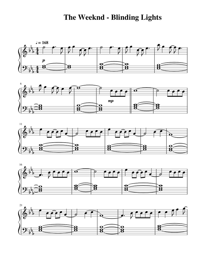 The Weeknd - Blinding Lights Sheet music for Piano (Solo) | Musescore.com