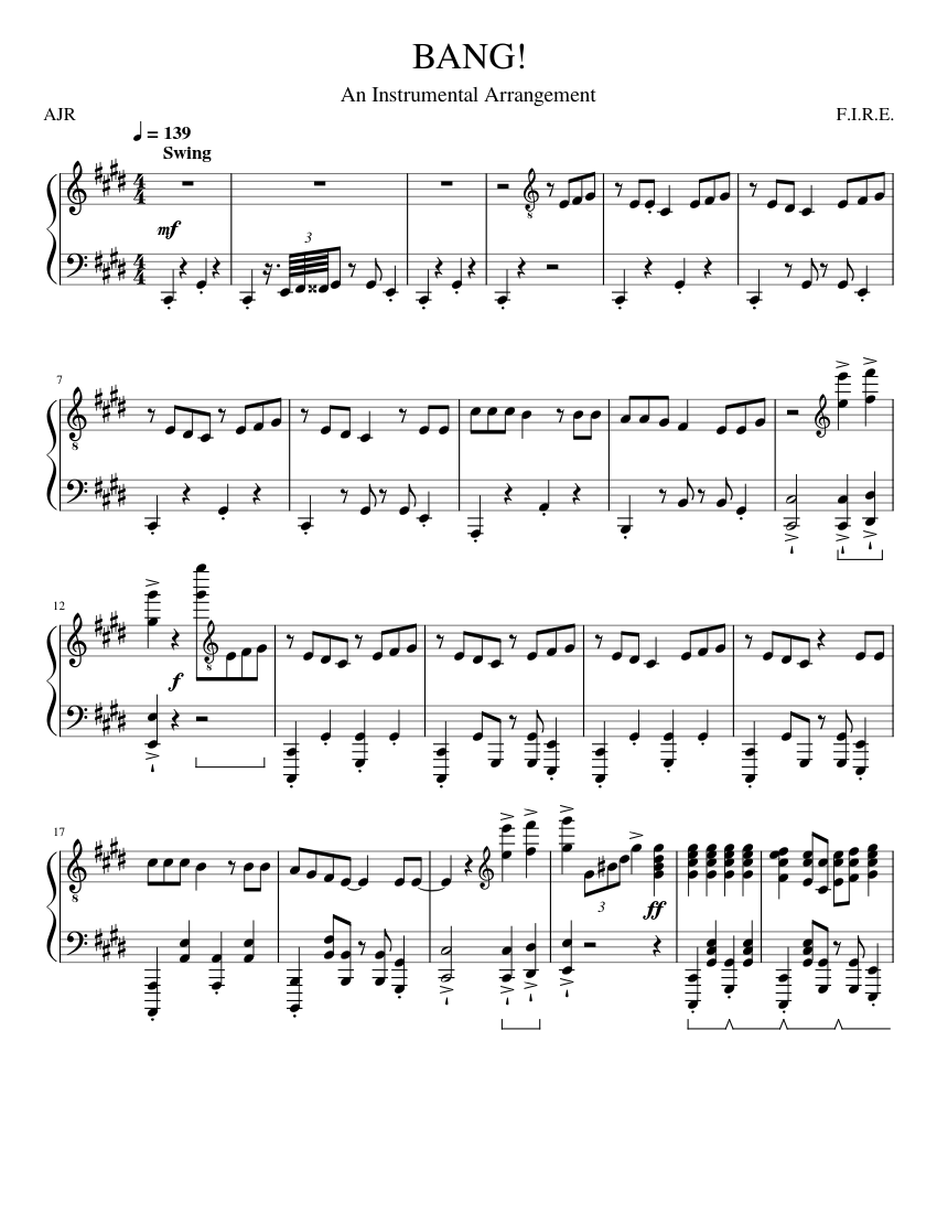 AJR - BANG! Sheet music for Piano (Solo) | Musescore.com