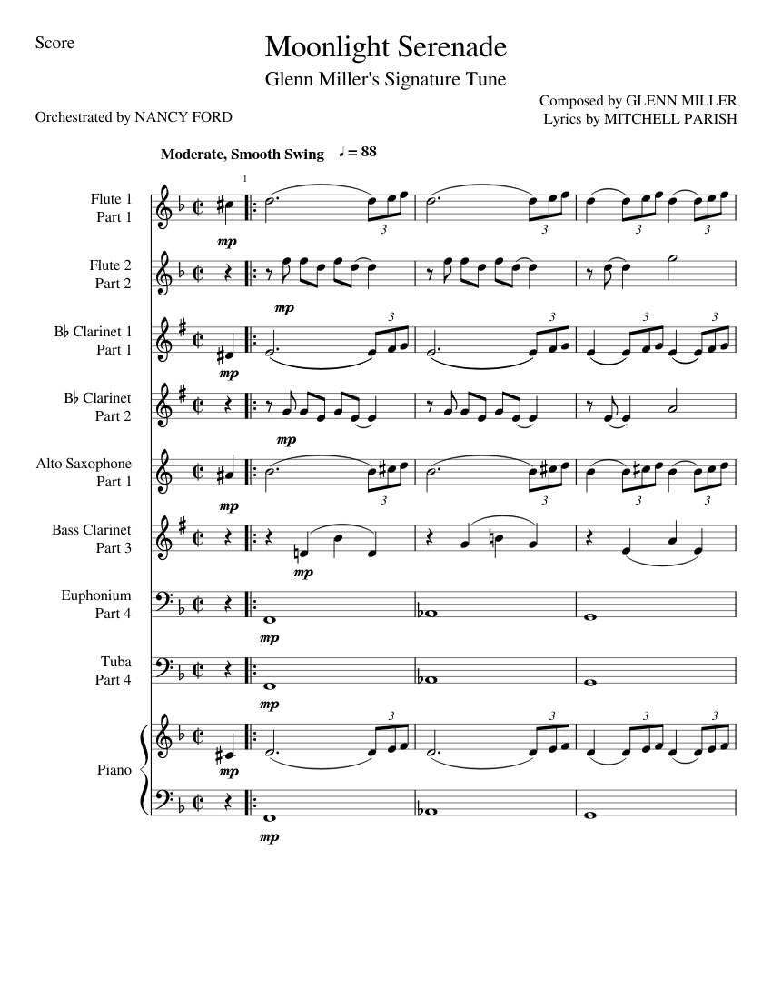 Moonlight Serenade - Glenn Miller (for wind ensemble) Sheet music for Piano,  Euphonium, Tuba, Flute & more instruments (Mixed Ensemble) | Musescore.com