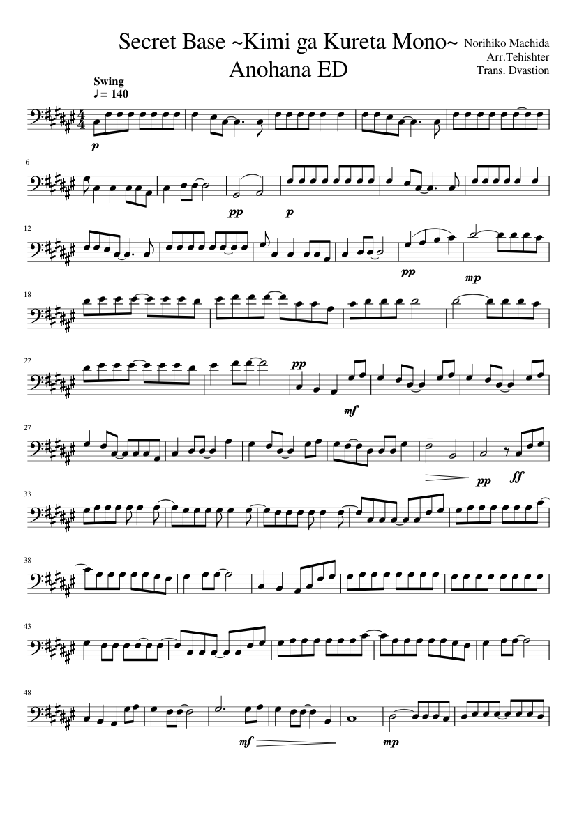 Secret Base ~Kimi ga Kureta Mono~ Anohana ED Sheet music for Trombone  (Solo) | Musescore.com