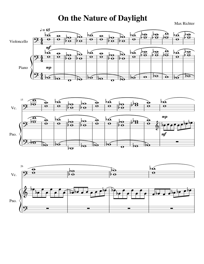 Kræft Gætte Stratford på Avon On the Nature of Daylight Sheet music for Piano, Cello (Mixed Duet) |  Musescore.com