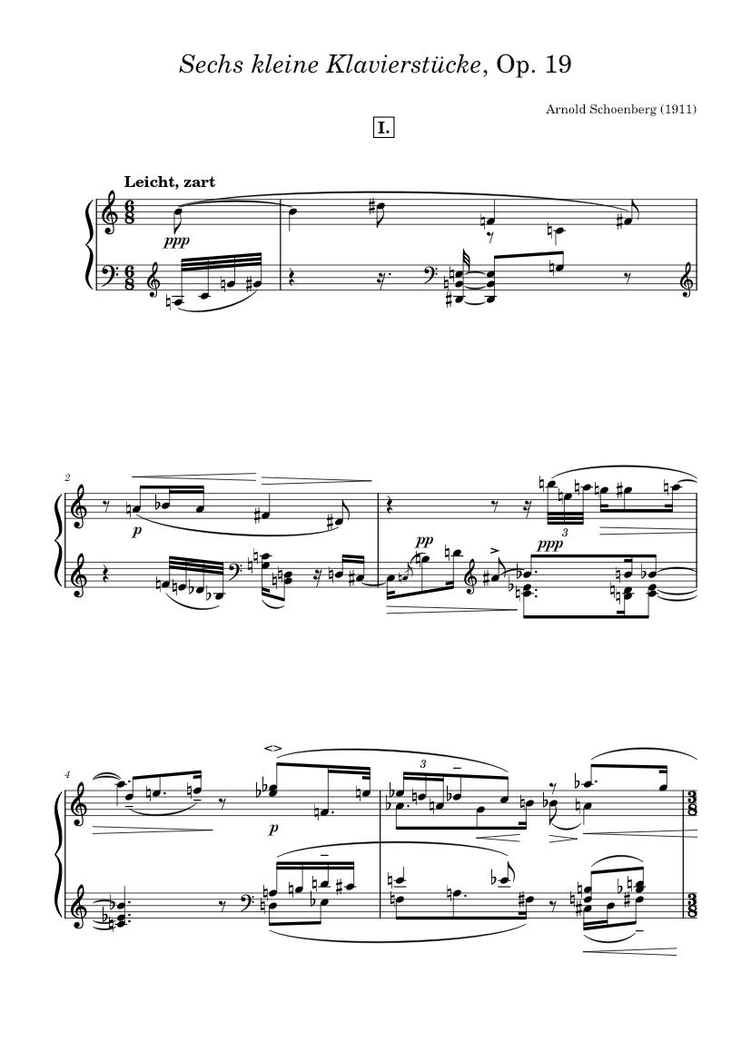 Sechs kleine Klavierstucke (Six little piano pieces), Op. 19 - Schoenberg  Sheet music for Piano (Solo) | Musescore.com