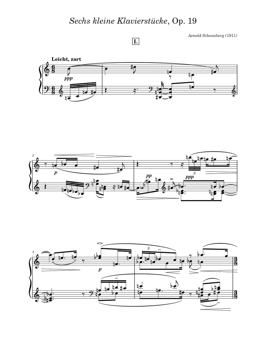 Sechs kleine Klavierstucke (Six little piano pieces), Op. 19 - Schoenberg  Sheet music for Piano (Solo) | Musescore.com