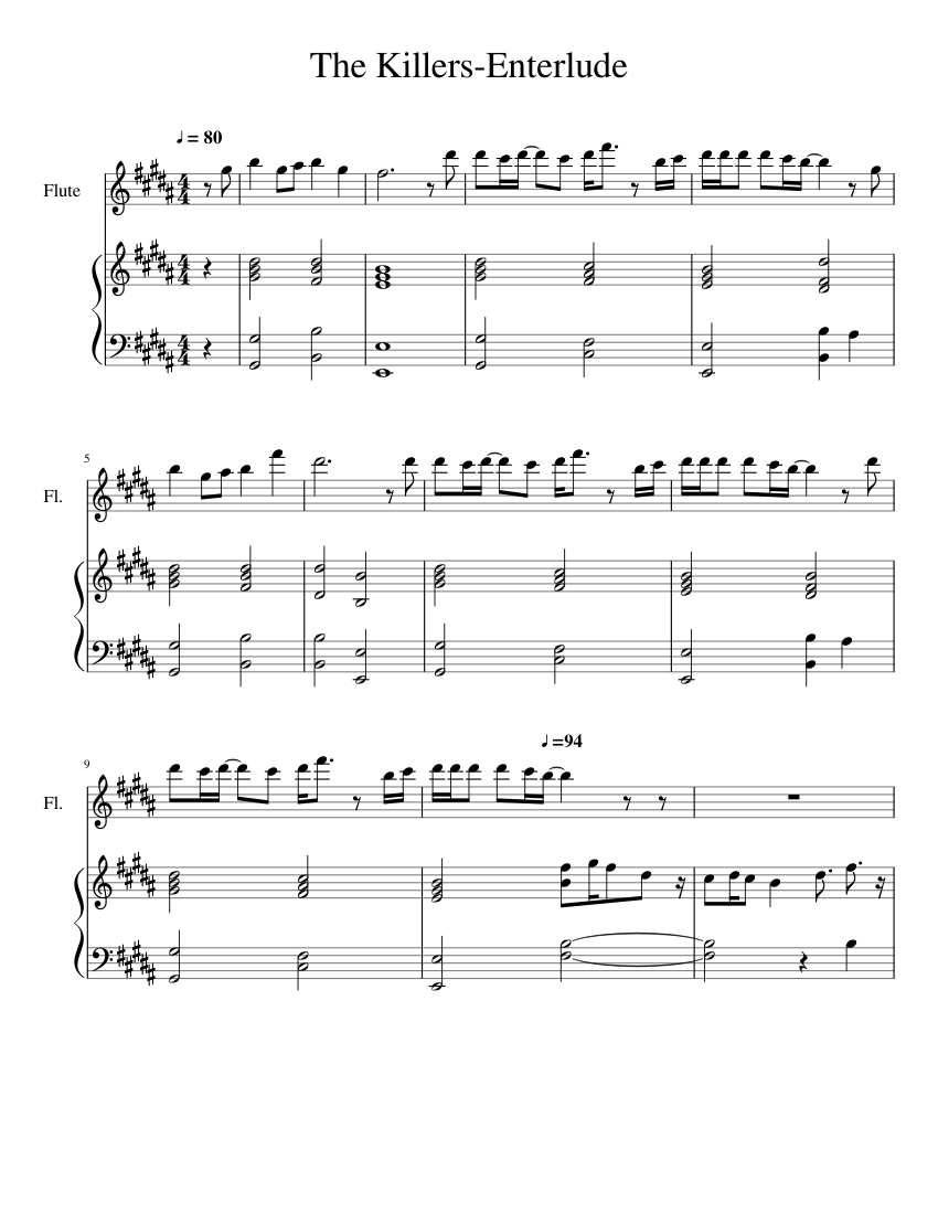 The Killers Enterlude Sheet Music For Piano Flute Solo Musescore Com