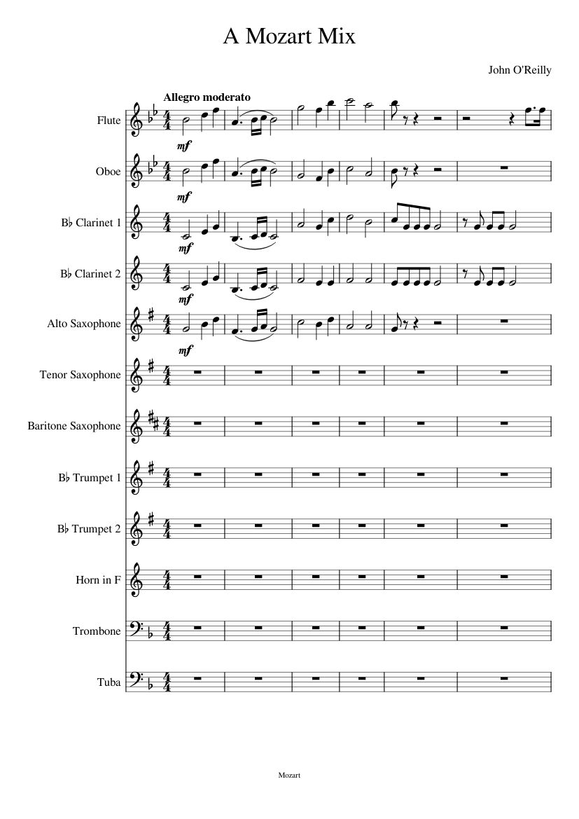 A Mozart Mix Sheet Music For Trombone, Tuba, Flute, Oboe & More ...