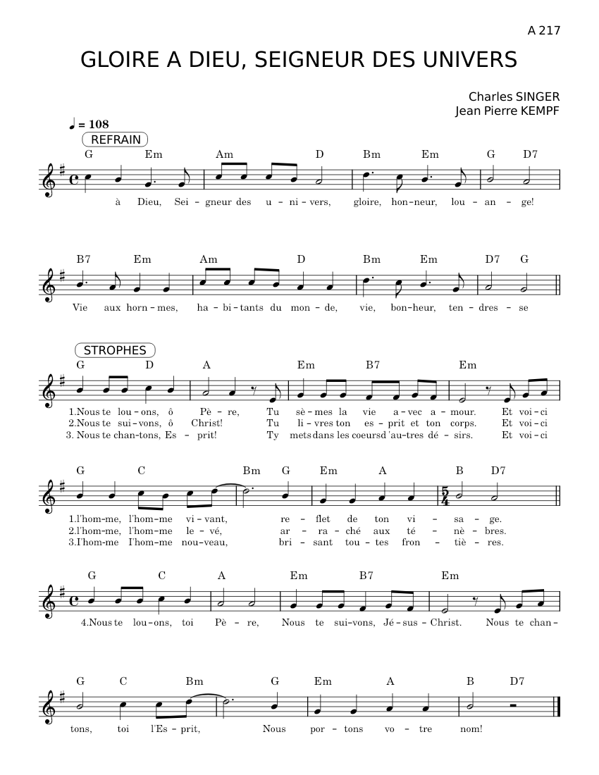 Gloire à Dieu Patrick Richard Sheet music for Synthesizer (Solo