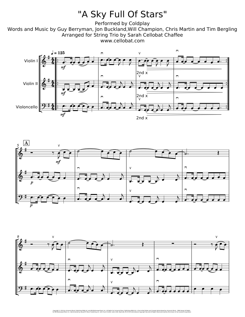 A Sky Full of Stars - Coldplay Sheet music for Piano, Violin