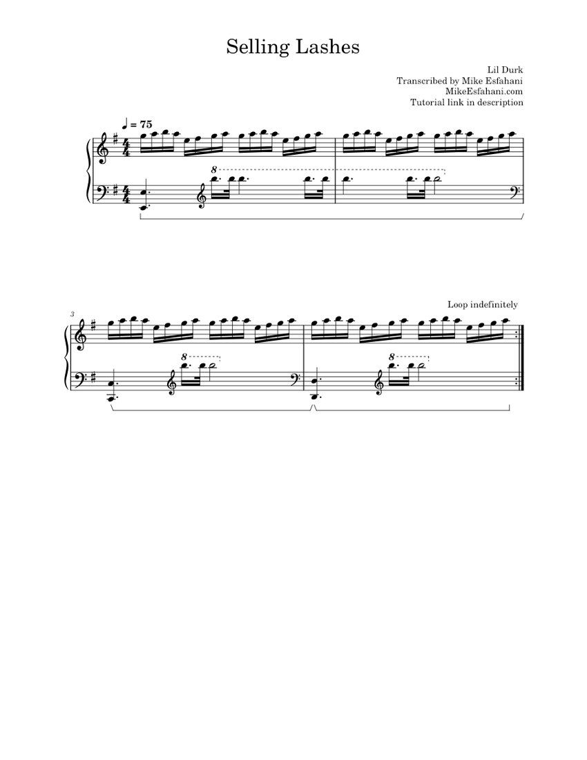 Selling Lashes Lil Durk Sheet music for Piano (Solo) Easy