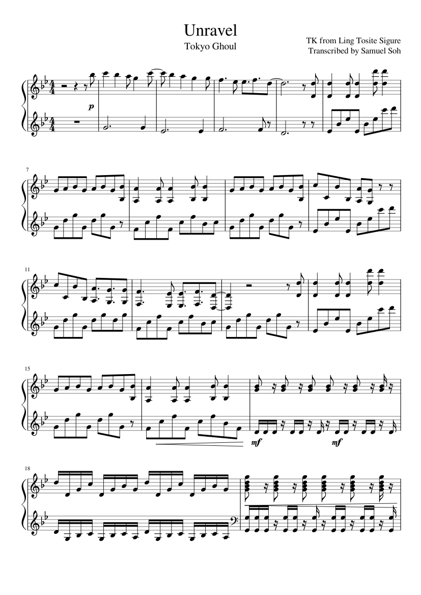 Unravel (Tokyo Ghoul Op #1) Sheet music for Piano (Solo) | Musescore.com