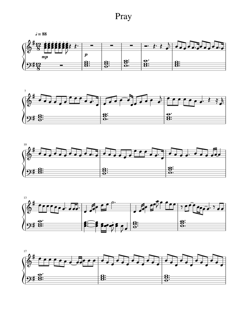Pray Sam Smith Sheet Music For Piano Solo Musescore Com