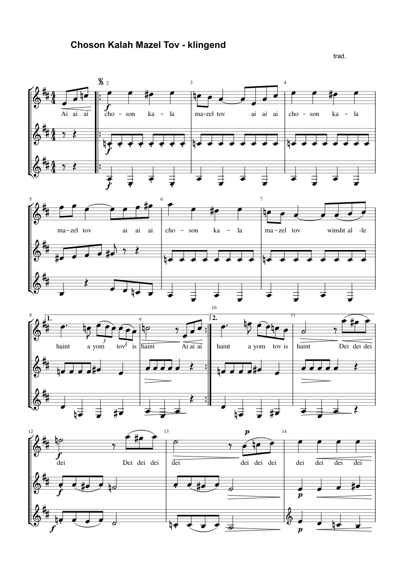 Choson Kalah Mazel Tov klingend () Sheet music for in b