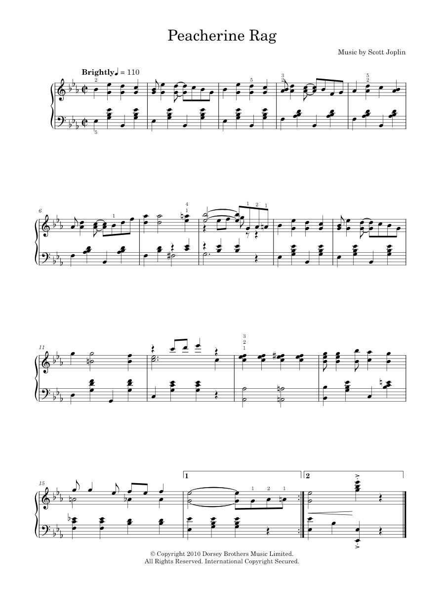 Play Official version of Peacherine rag Sheet Music by Scott Joplin for ...