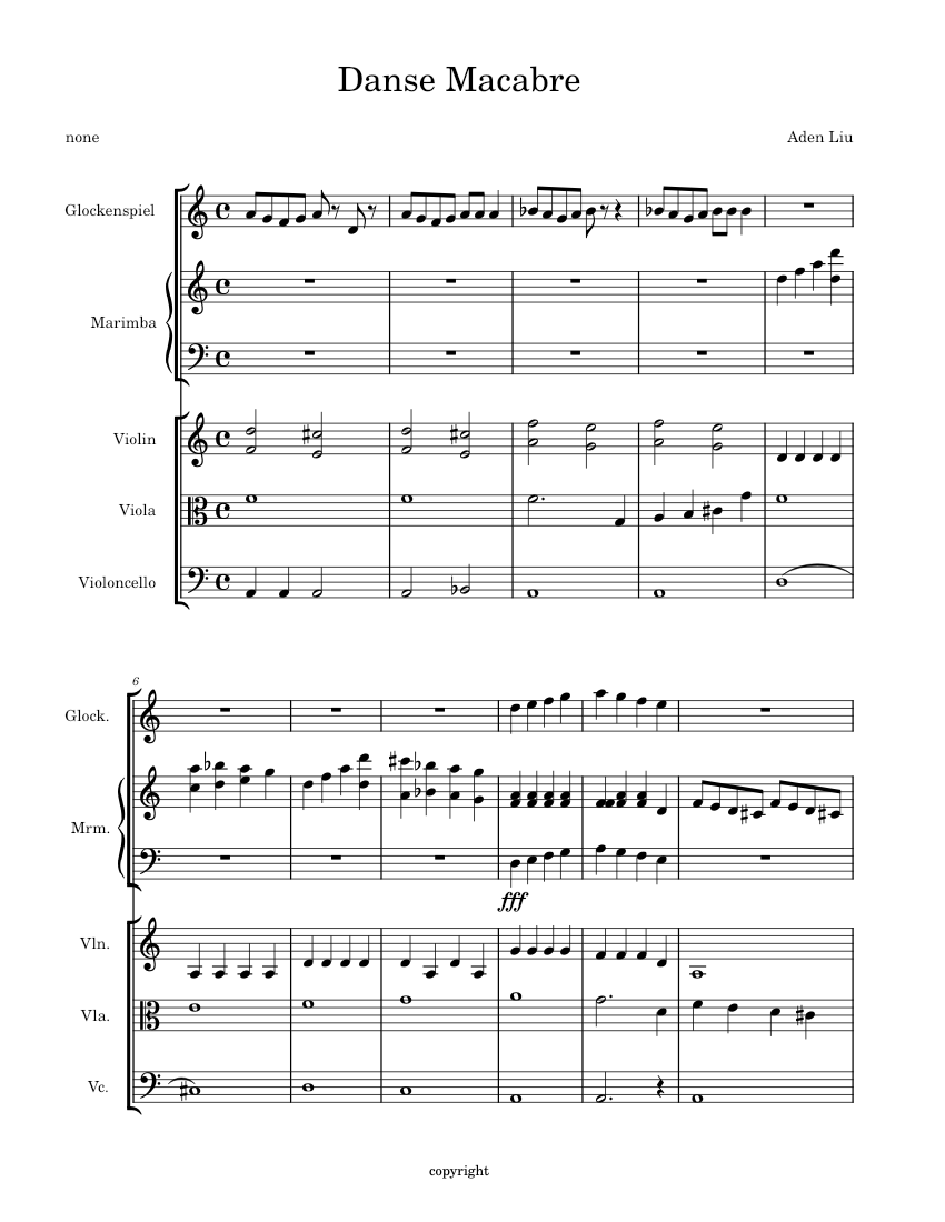 Danse Macabre Sheet music for Glockenspiel, Violin, Viola, Cello & more ...
