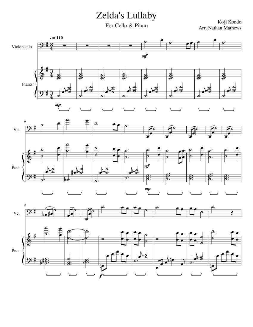 Zelda's Lullaby - Arrangement for Piano & Cello Sheet music for Piano ...
