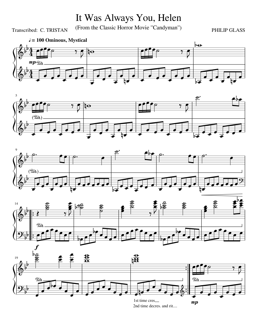 It Was Always You, Helen (From the Classic Horror Movie "Candyman" Sheet  music for Piano (Solo) | Musescore.com