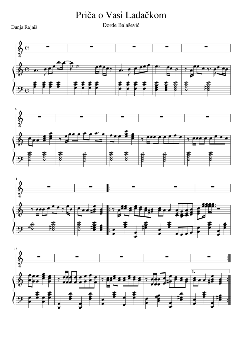 prica o vasi ladackom Sheet music for Piano, Vocals (Solo)