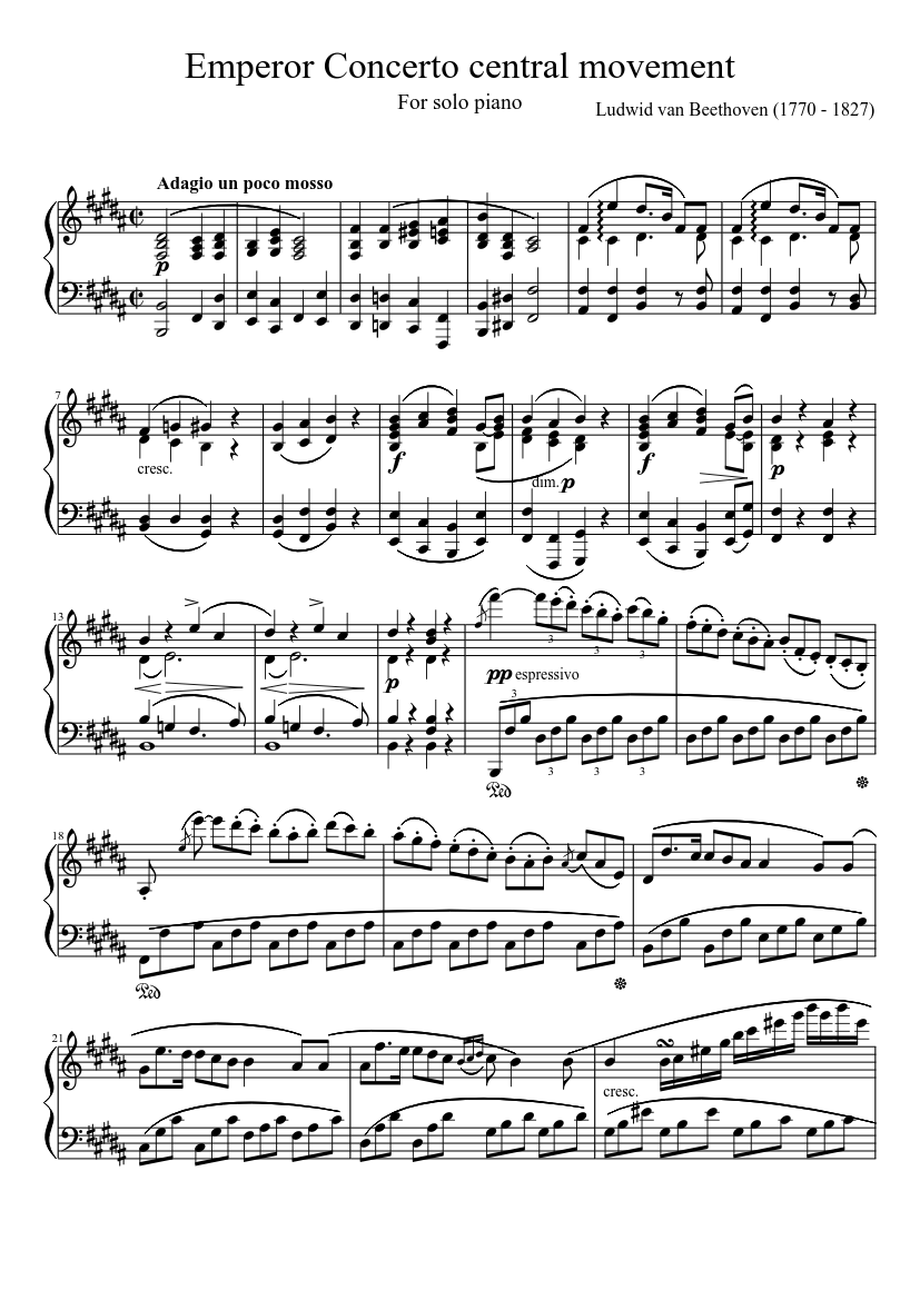 Emperor concerto 2nd movement for solo piano Sheet music for Piano (Solo) |  Musescore.com