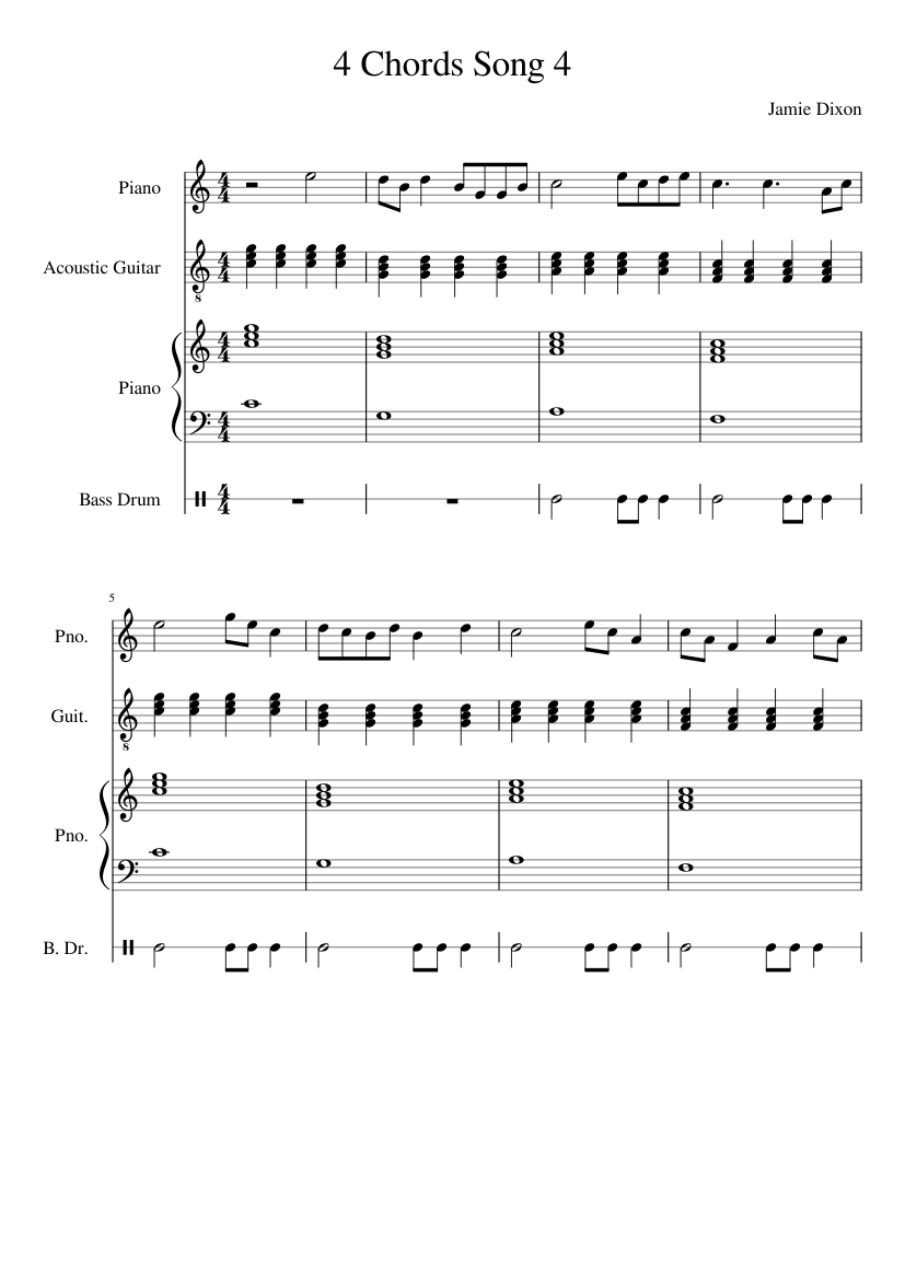 4 Chords Song 4 Sheet music for Piano, Guitar, Bass drum (Mixed Quartet) |  Musescore.com
