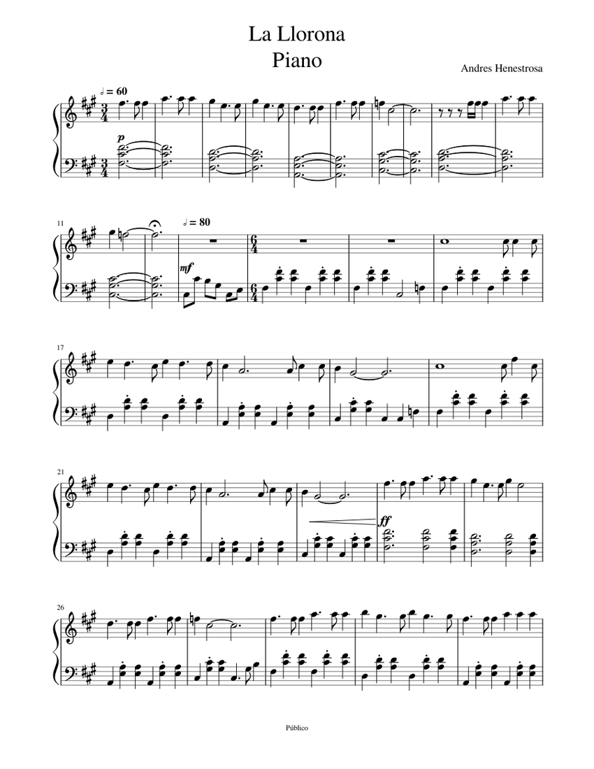 La Llorona Piano Sheet Music For Piano Solo Easy Musescore