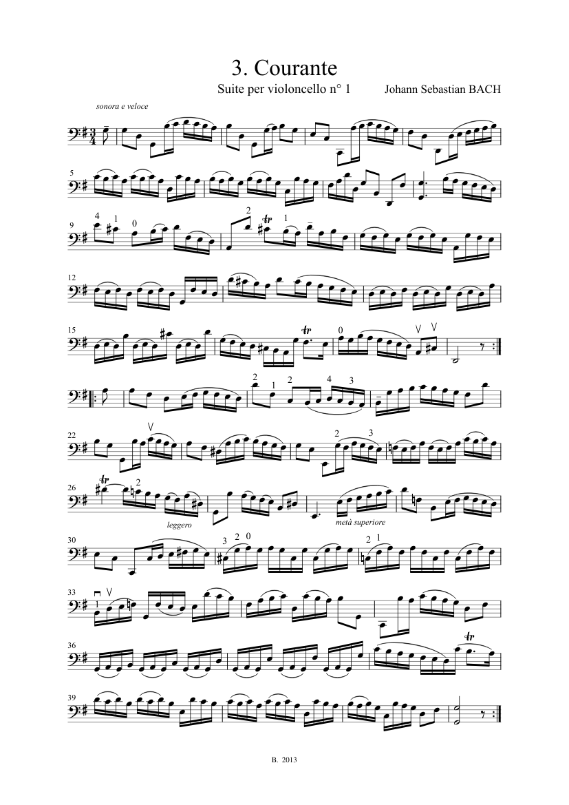 J. S. バッハ - チェロ組曲第1番 BWV 1007 - 3. クーラント 楽譜