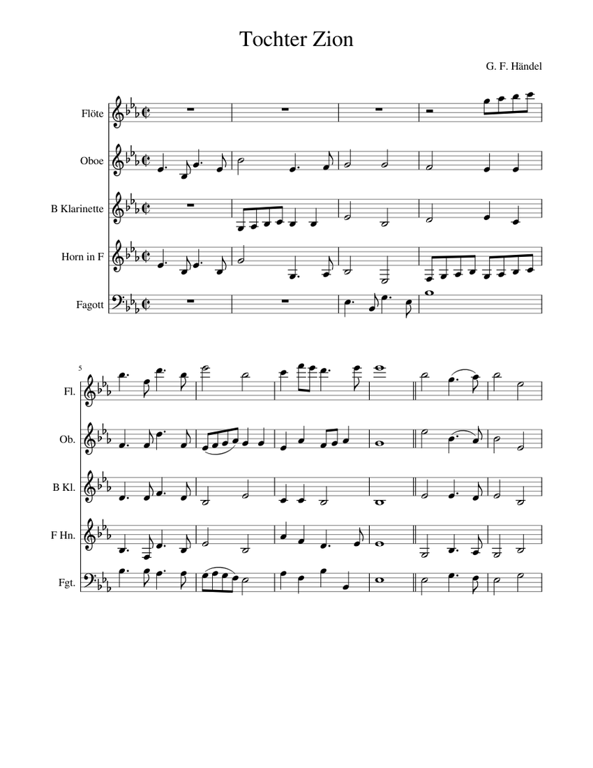 Tochter Zion for woodwind quintett Sheet music for Flute, (In