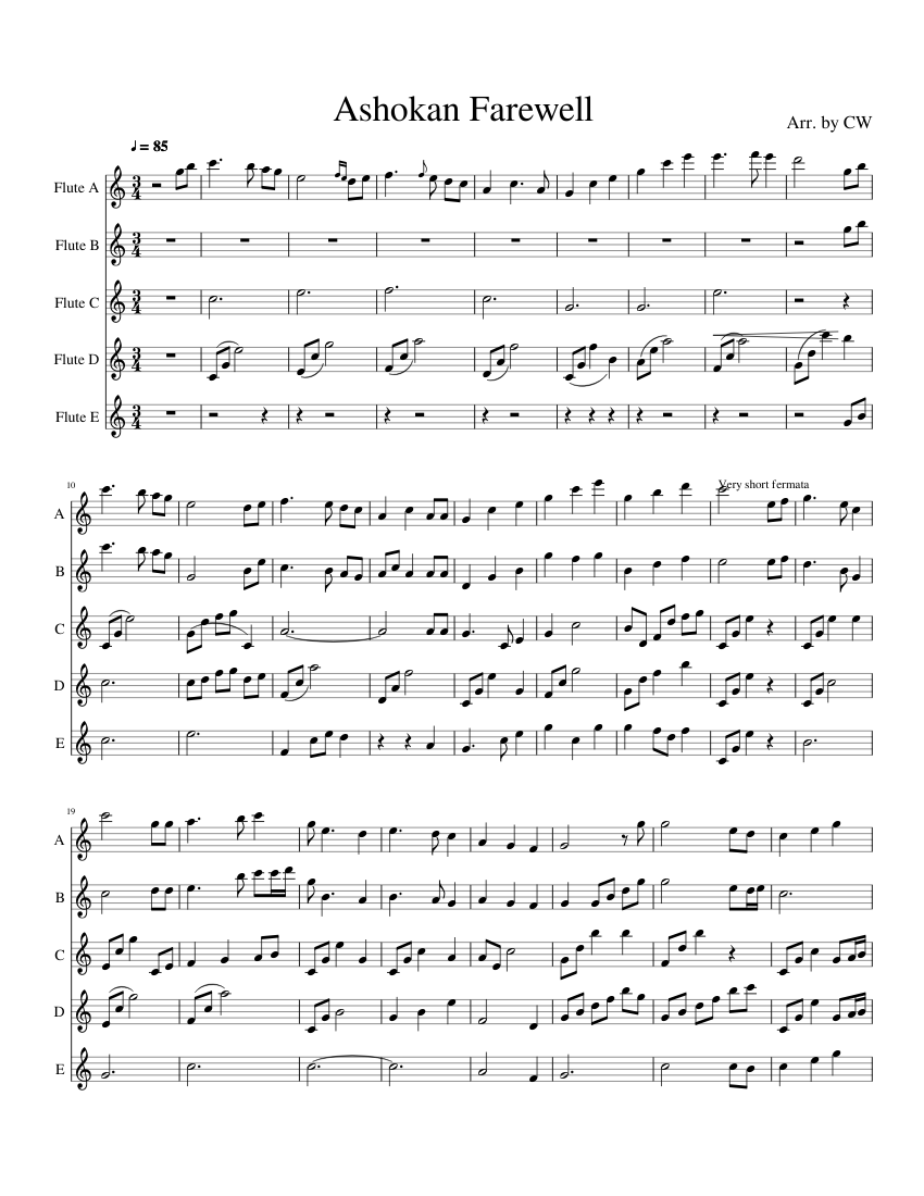 Ashokan Farewell Sheet music for Woodwinds group (Mixed Quintet) |  Musescore.com