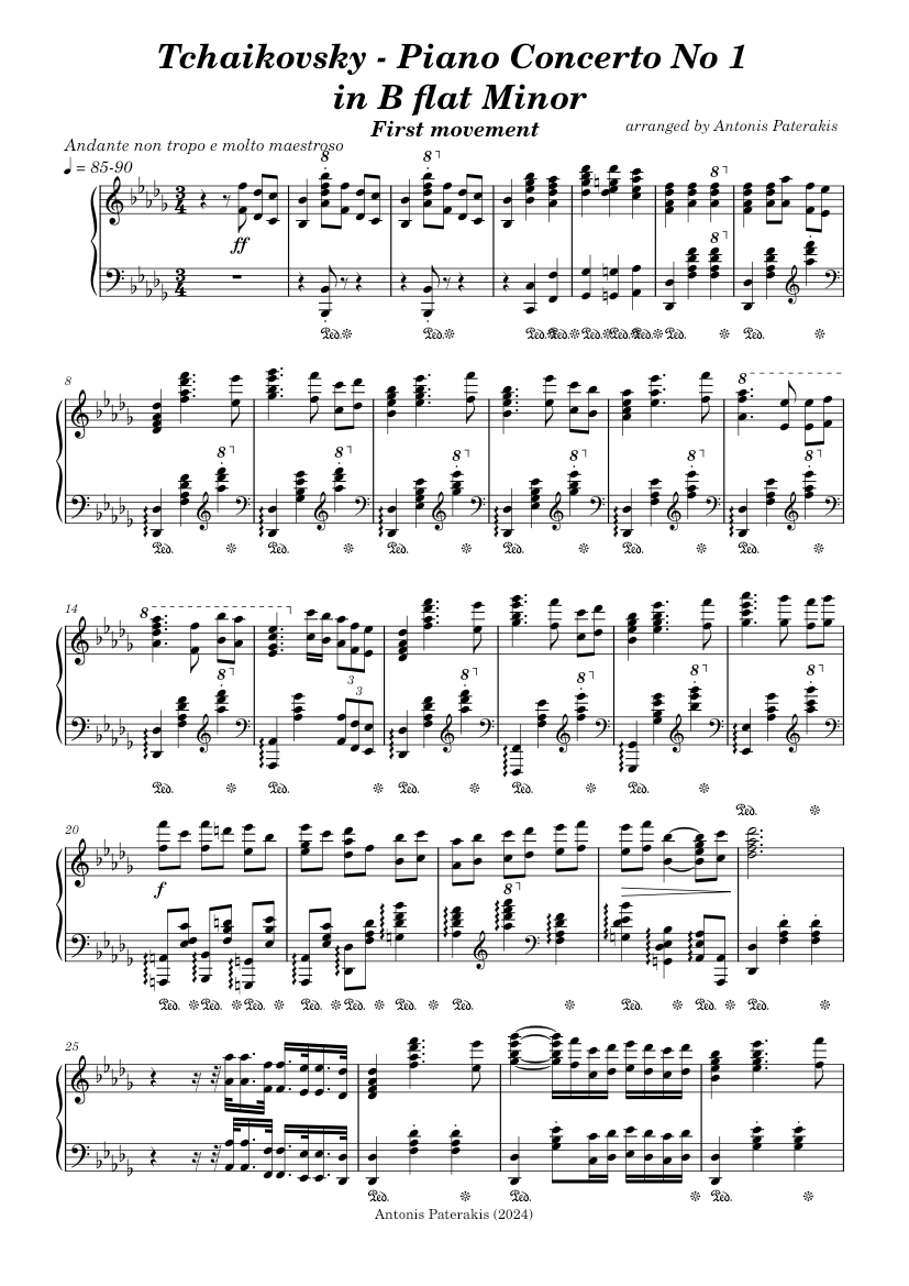 Tchaikovsky - Piano Concerto No 1 Piano solo arrangement Sheet Music ...