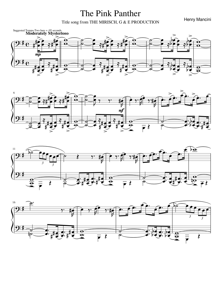 The Pink Panther Sheet music for Piano (Solo) | Musescore.com