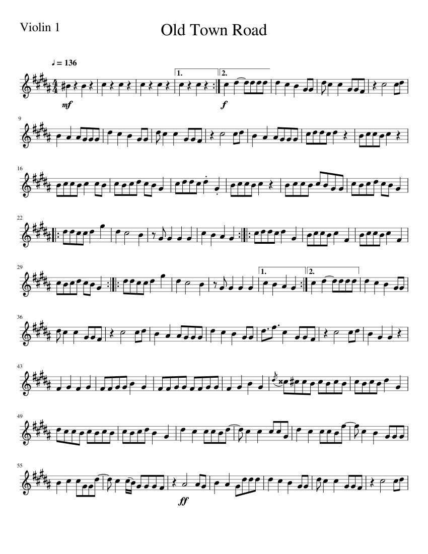 Download and print in PDF or MIDI free sheet music for Old Town Road by Lil...