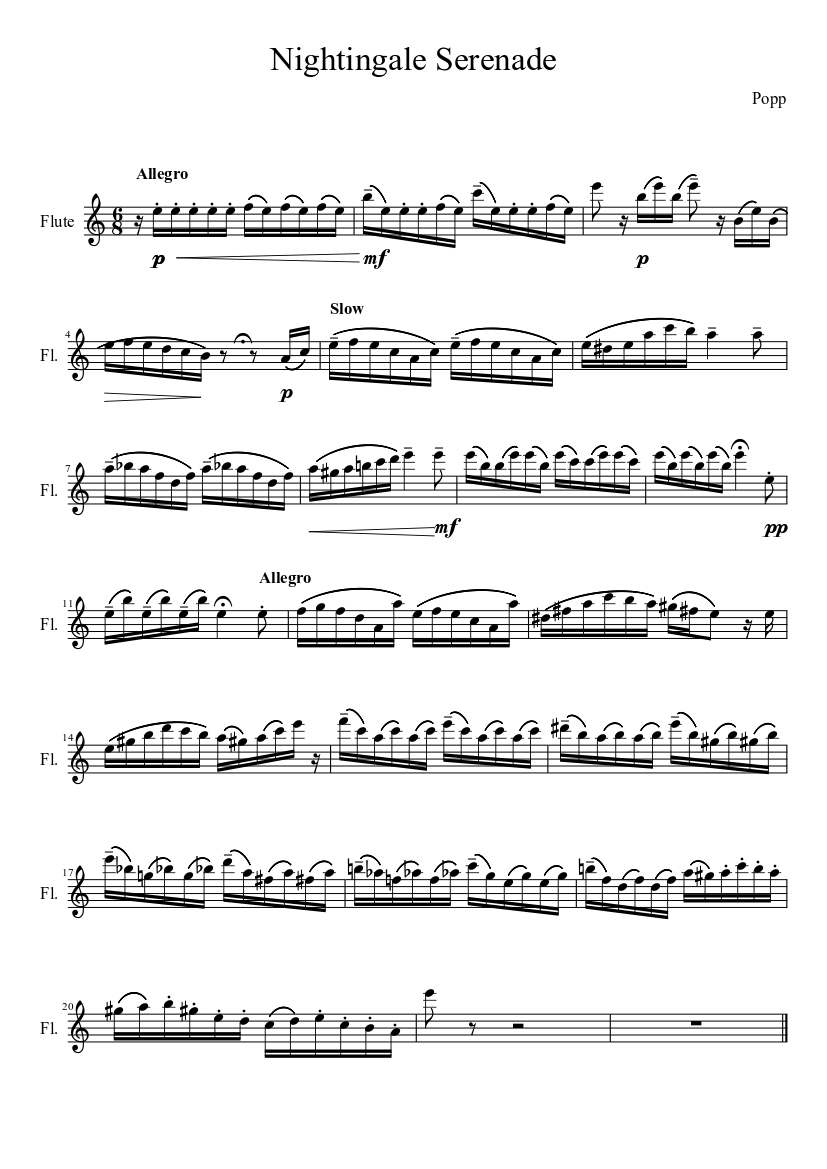 Nightingale Serenade Solo Sheet music for Flute (Solo) | Musescore.com