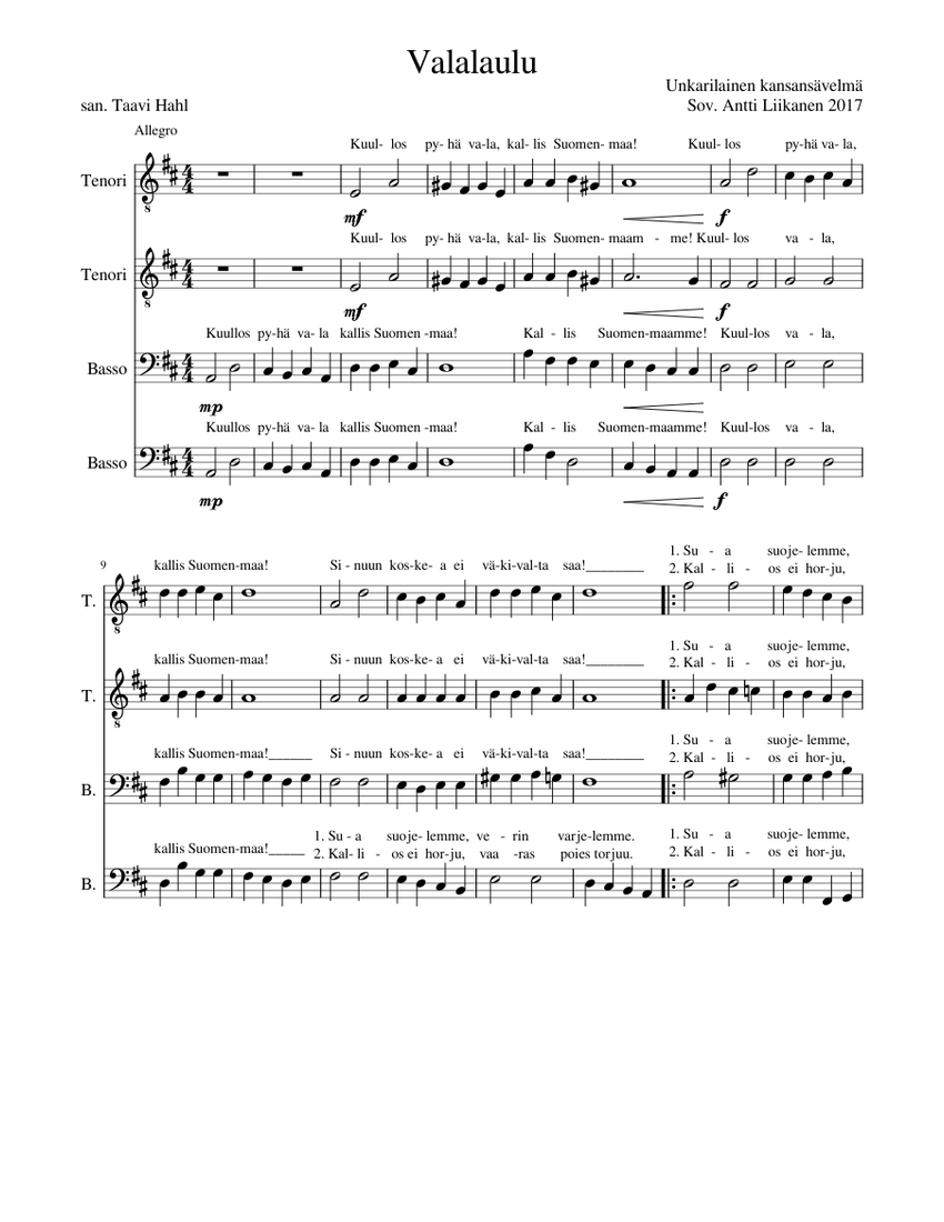 Valalaulu, D-duuri - piano tutorial