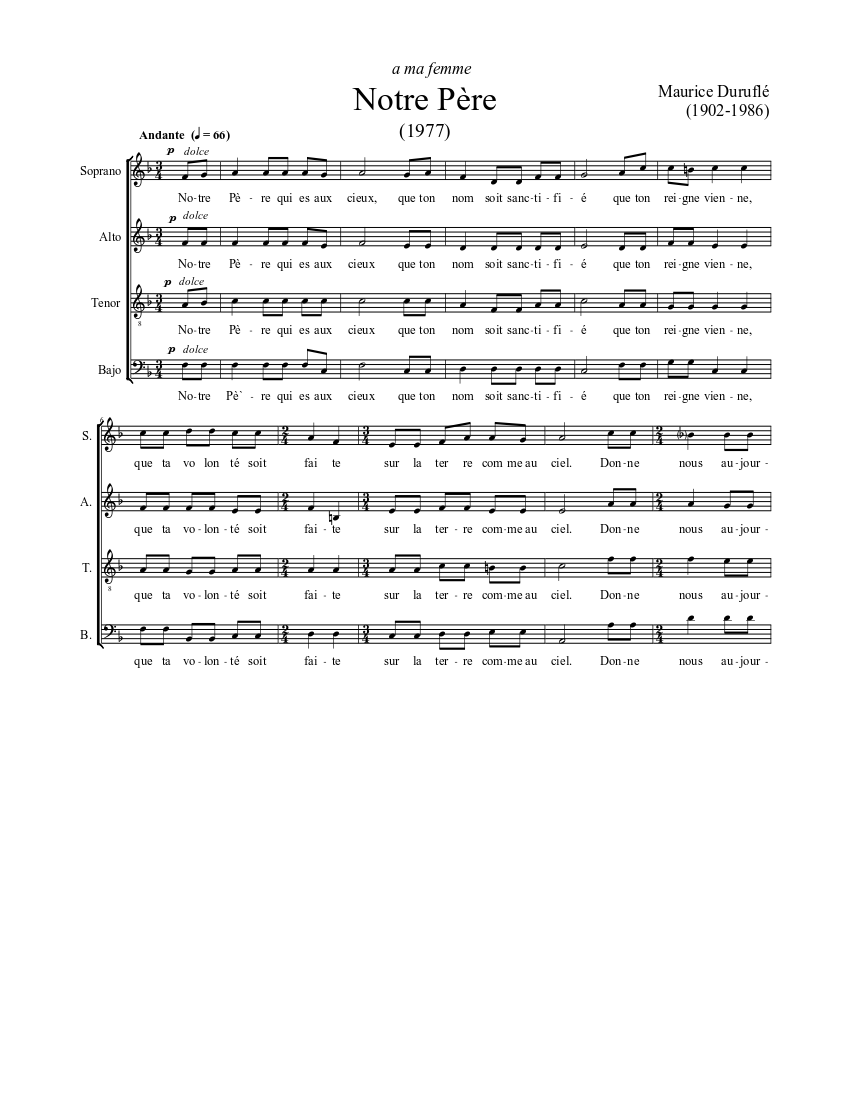 Notre Père Sheet music for Soprano, Alto, Tenor, Vocals (Choral) |  Musescore.com