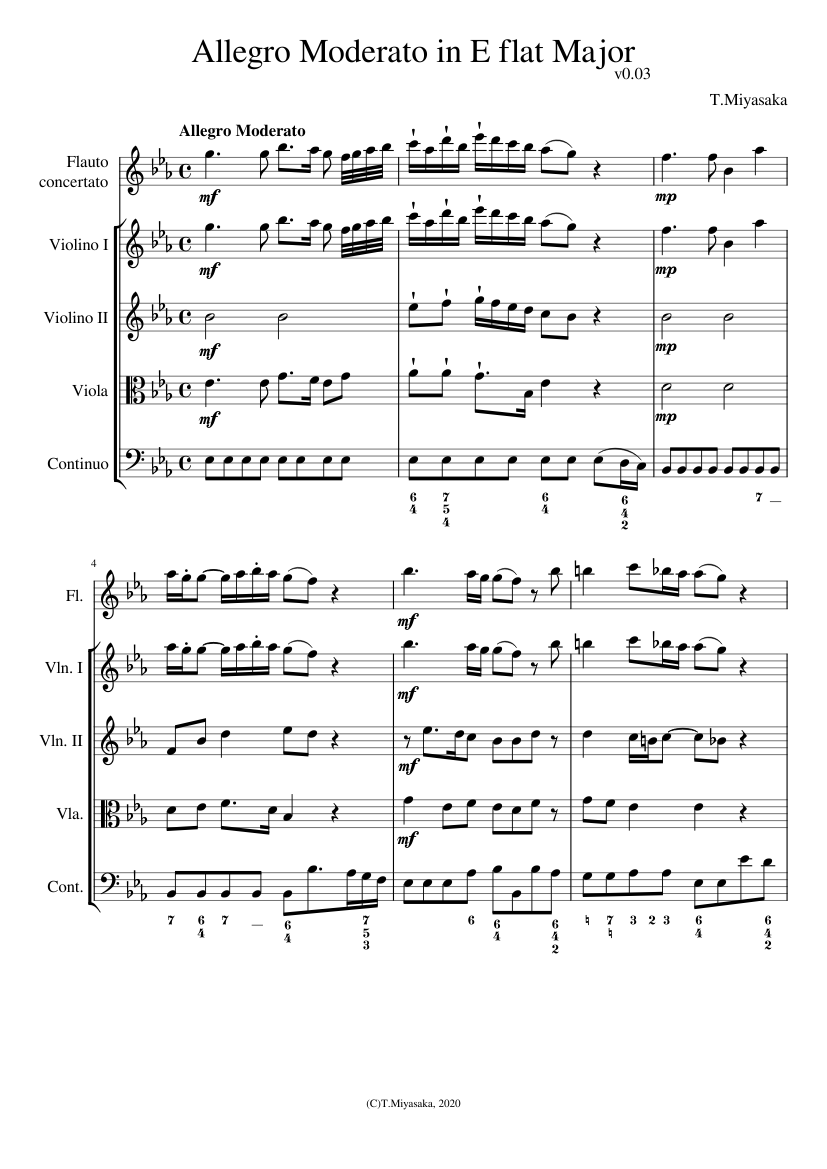 Allegro Moderato in E flat Major v0.03 Sheet music for Flute, Violin ...