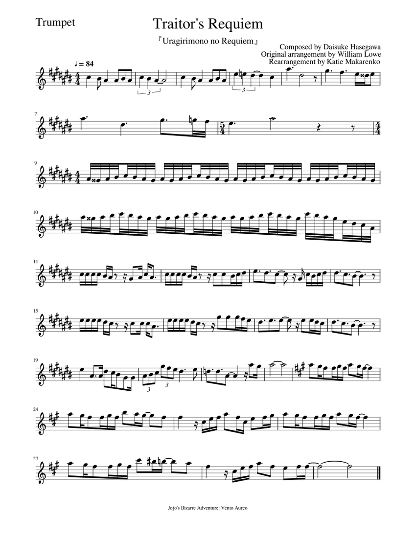 Traitor's Requiem (JoJo's Bizarre Adventure: Golden Wind OP 2) - Marching  Band Sheet music for Trombone, Tuba, Flute piccolo, Clarinet in b-flat &  more instruments (Marching Band)