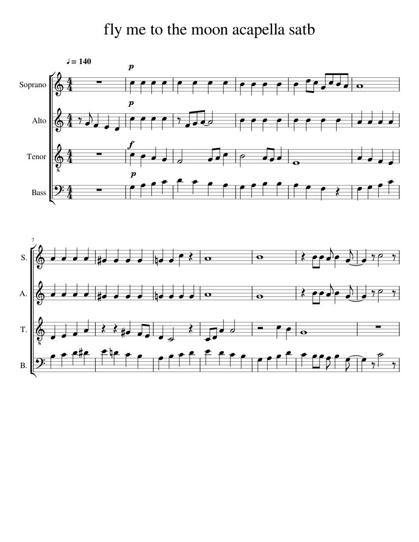 fly me to the moon acapella satb Sheet music for Soprano, Alto, Tenor, Bass  voice (Choral) | Musescore.com